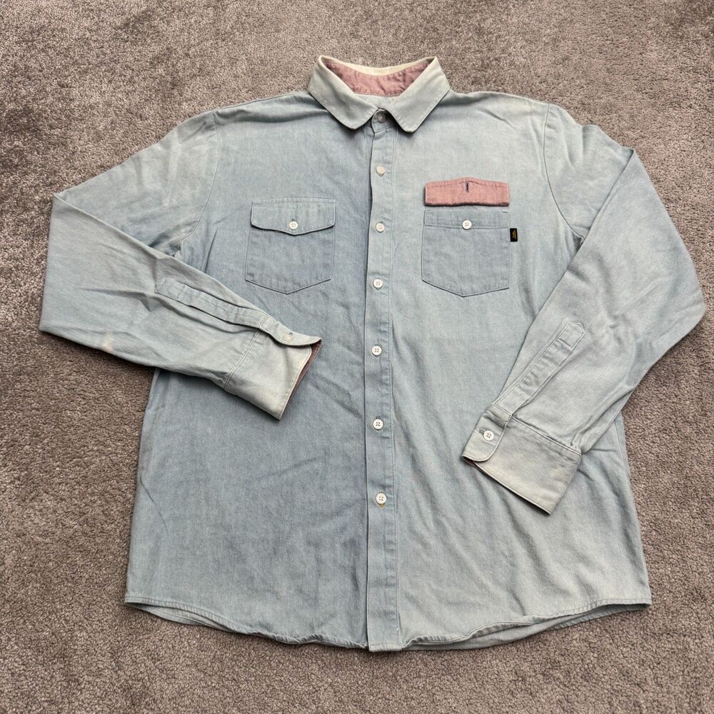 Benny Gold San Francisco Chambray Denim Button Down Shirt Mens Large Blue Cotton